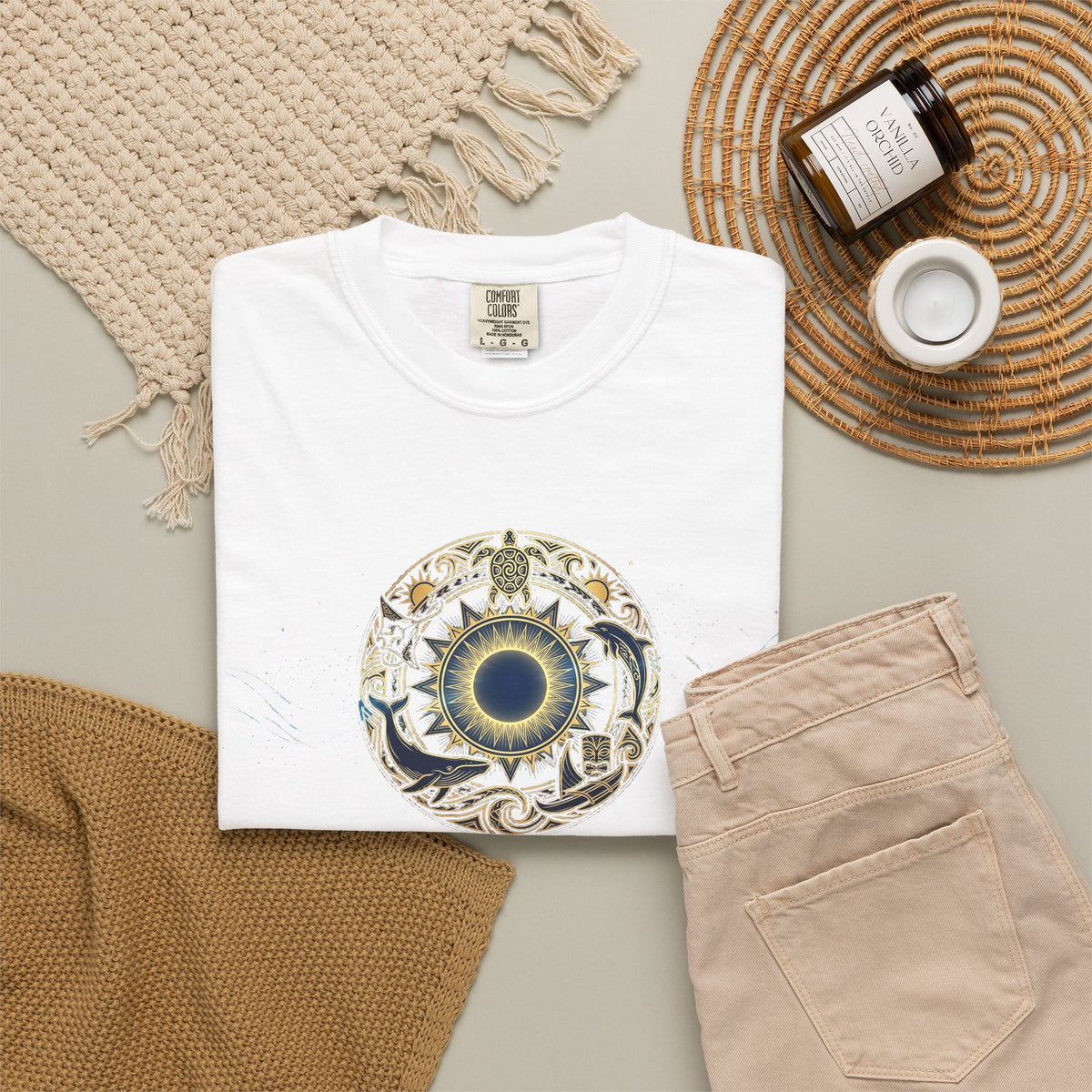 Mystic Ocean Compass T-Shirt — Nautical Mandala Sun & Sea Life Design