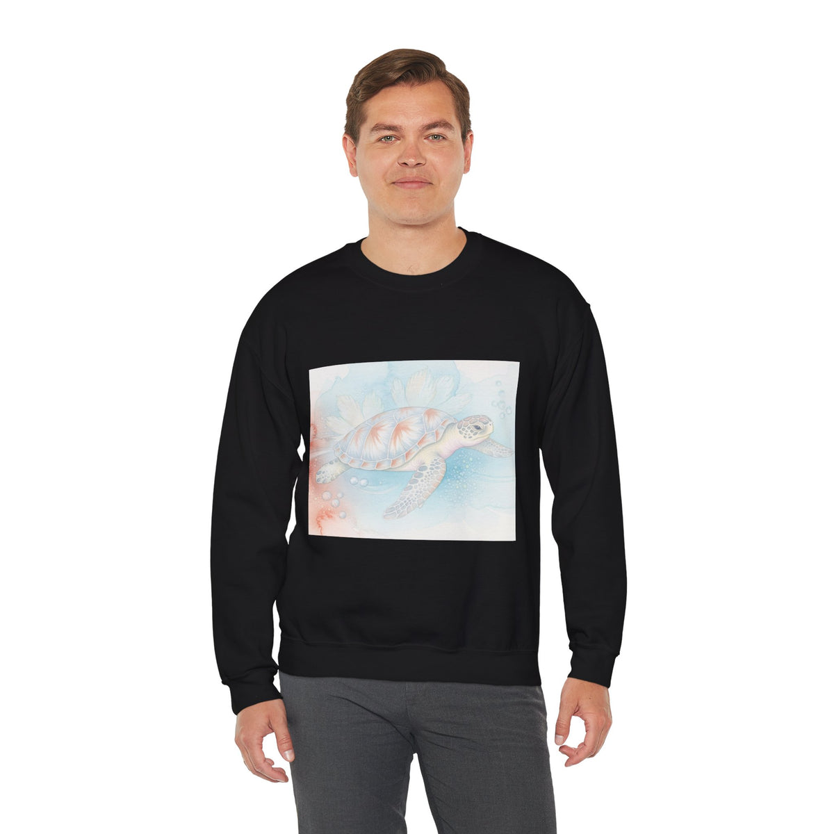 Sea Turtle Art Crewneck Sweatshirt — Watercolor Ocean Turtle Graphic