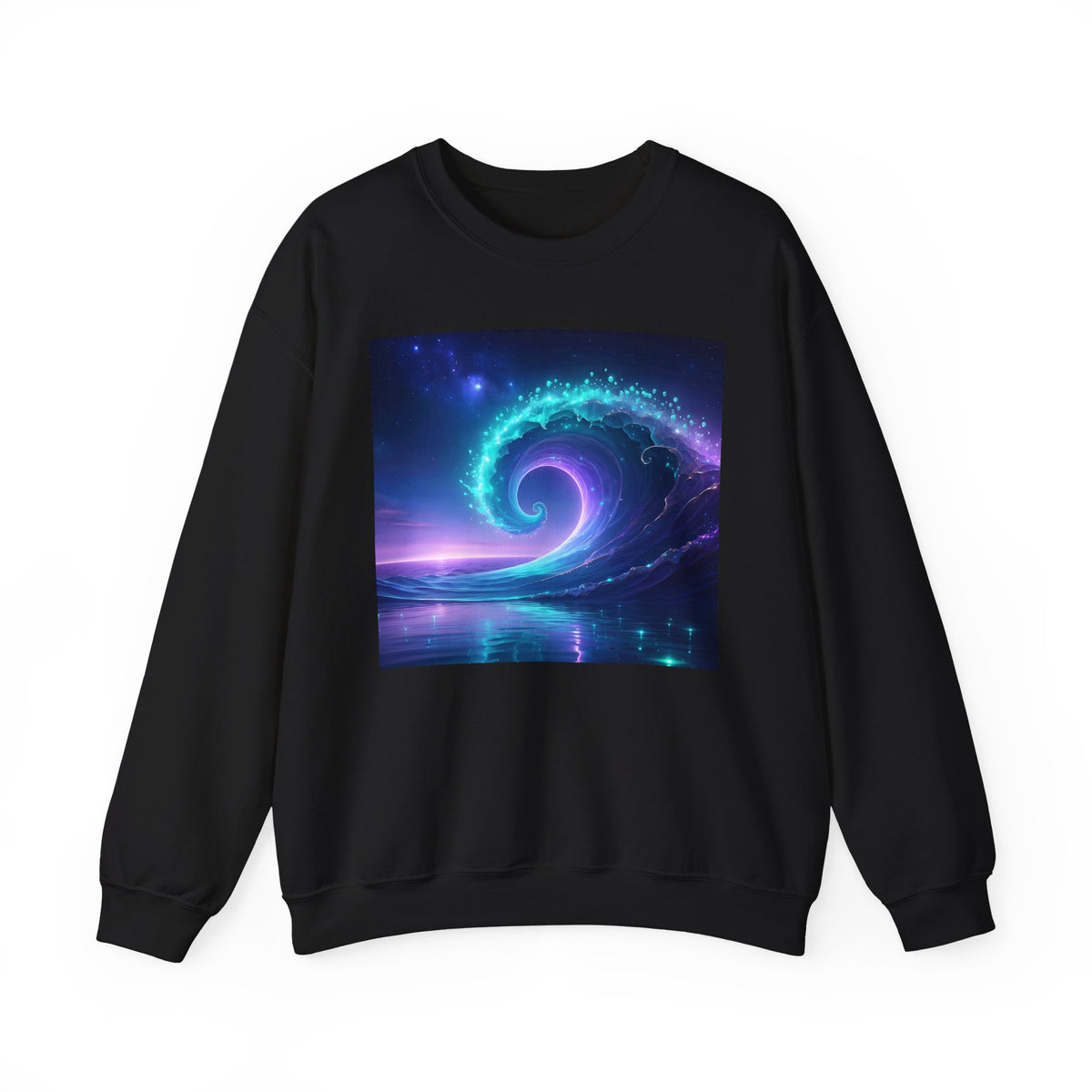 Cosmic Wave Crewneck Sweatshirt — Galaxy Spiral Graphic