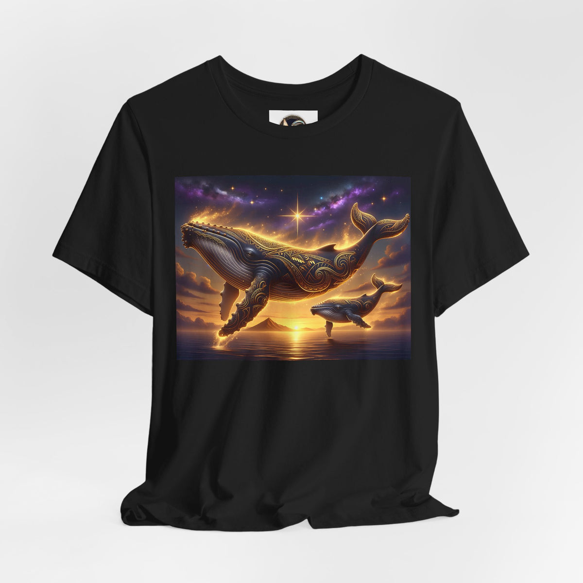 Sunset Whale Family T‑Shirt — Ocean Whale Scene Tee