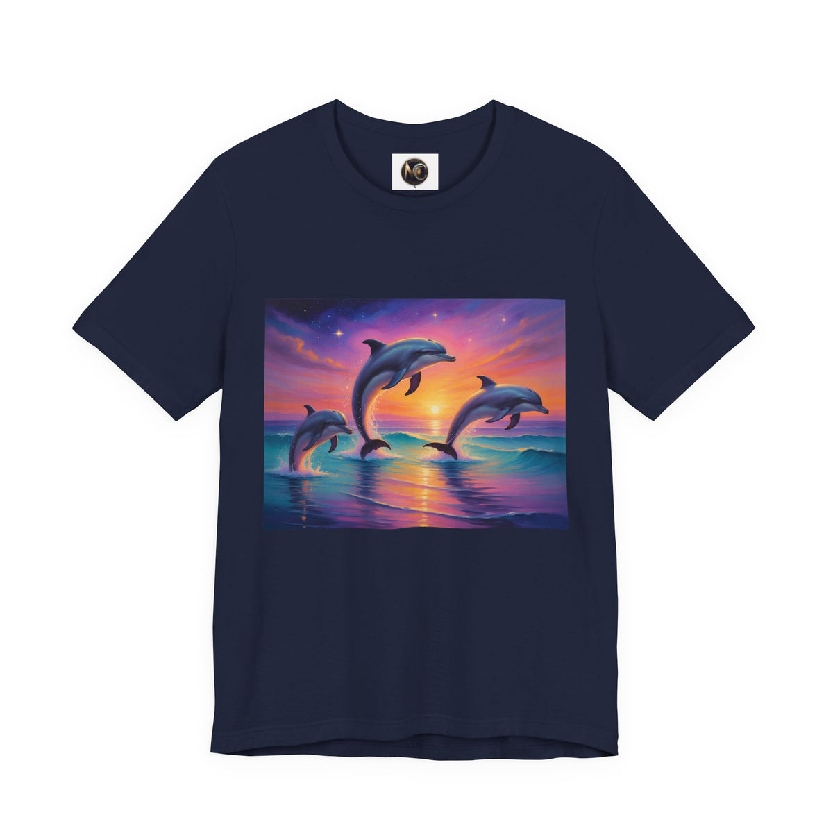 Dolphin Sunset T-Shirt — Vibrant Ocean Sunset Dolphins Tee