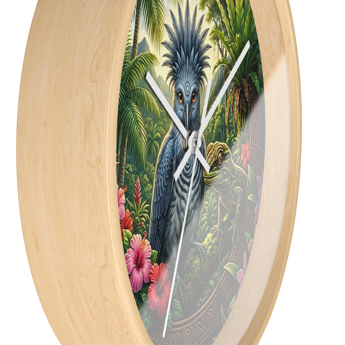 Tropical Bird Wall Clock — Blue Palm Cockatoo & Lizard Jungle Decor