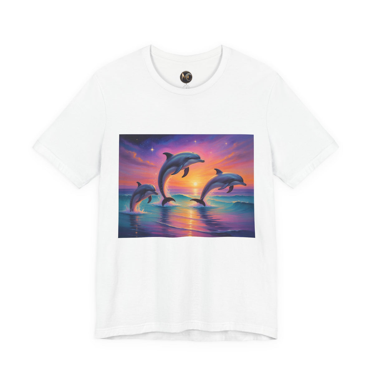 Dolphin Sunset T-Shirt — Vibrant Ocean Sunset Dolphins Tee