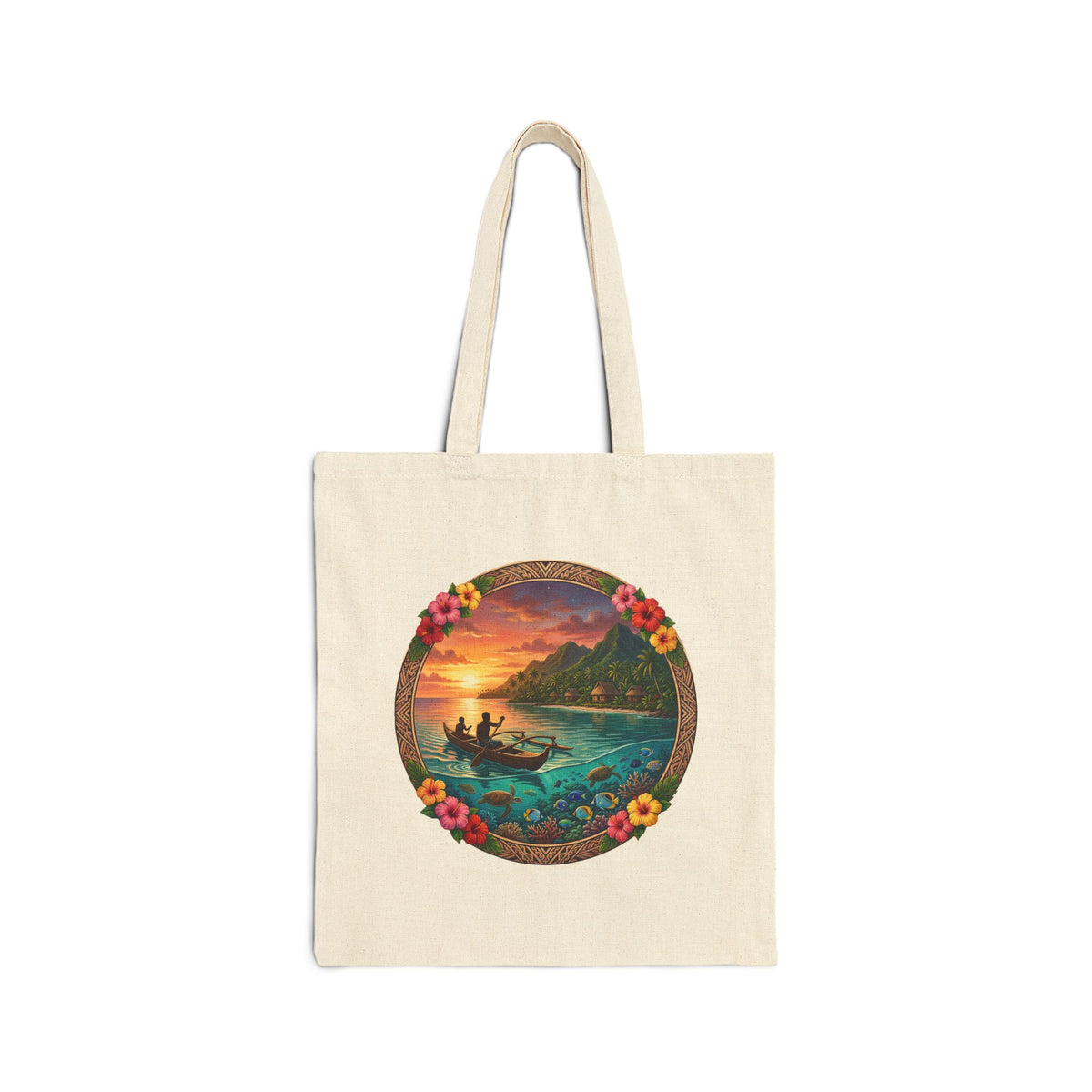 Tote Bag — Sunset Surf Circle Art Cotton Canvas Tote