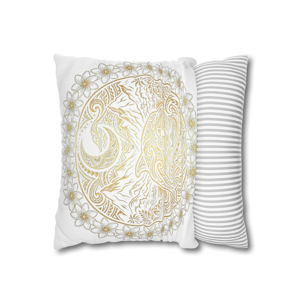 Golden Dolphin Sunrise Decorative Pillowcase — Boho Floral Square Cushion Cover