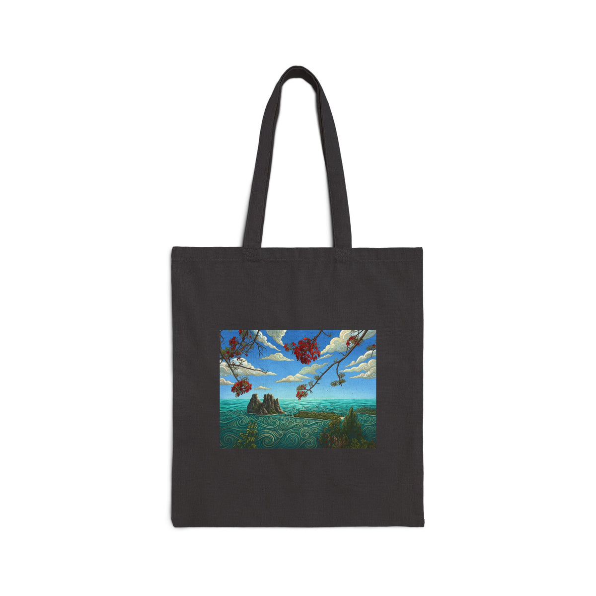 Surreal Sky Art Tote — Canvas Bag with Flying Leaves Scenic Print