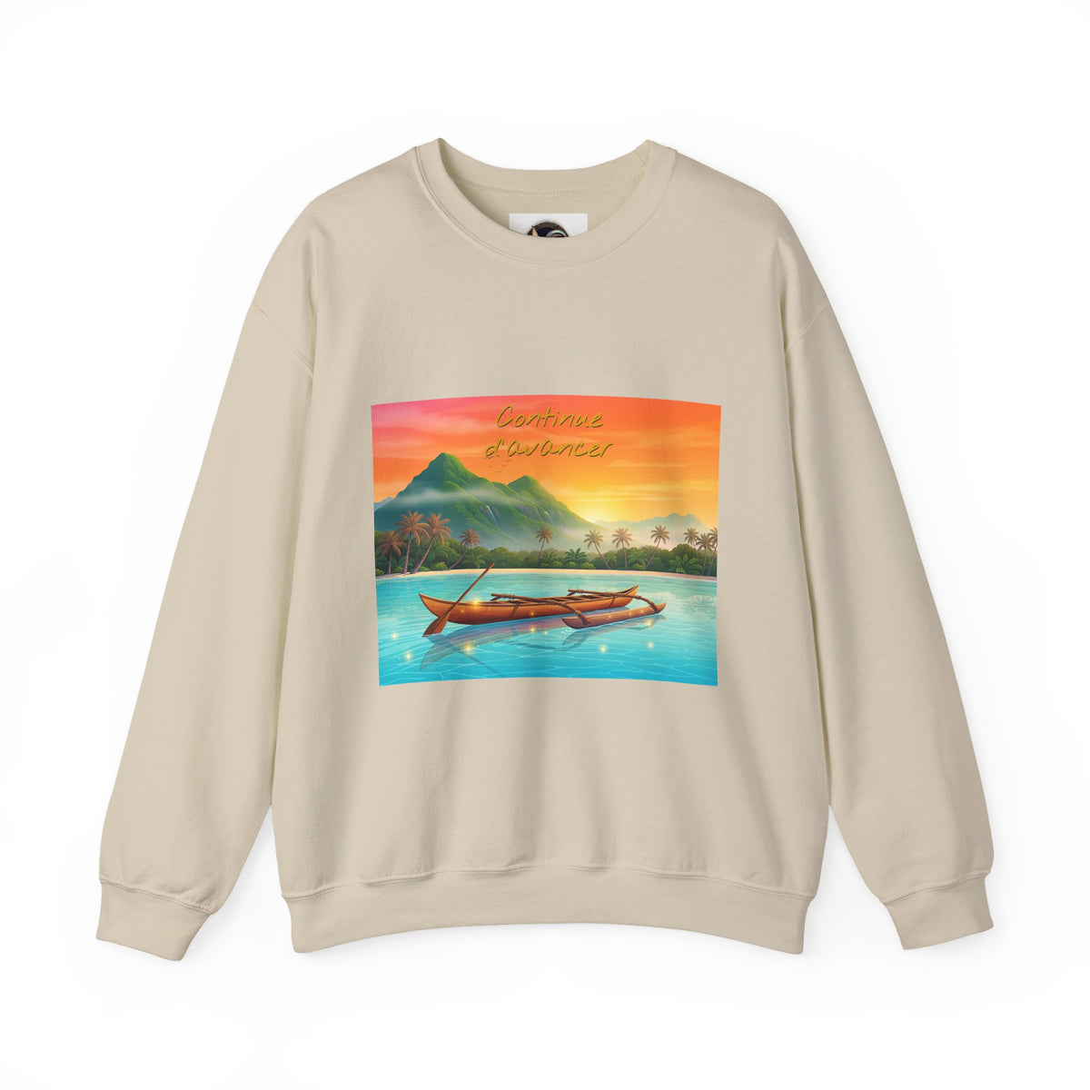 Tropical Sunset Crewneck Sweatshirt — Canoe on Calm Water Scenic Print