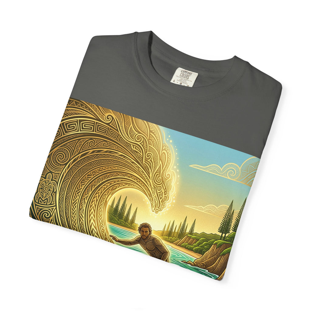 Surfer and Dolphin Wave T-Shirt | Vintage Coastal Surf Art