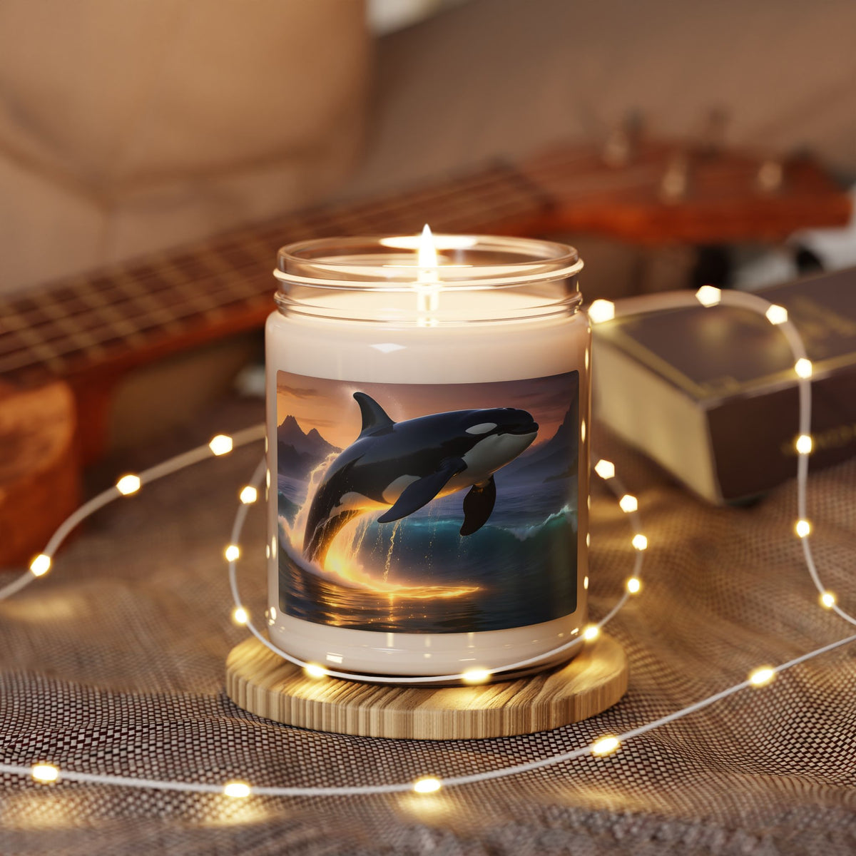 Orca Sunset Soy Candle — 9oz Scented Jar (Whale Ocean Décor)