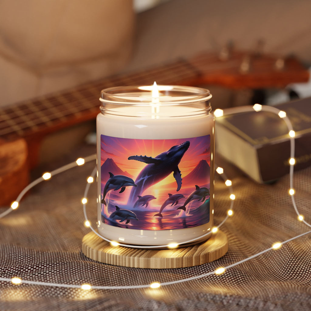 Whale Sunset Soy Candle — 9oz Scented Jar (Ocean Breeze)