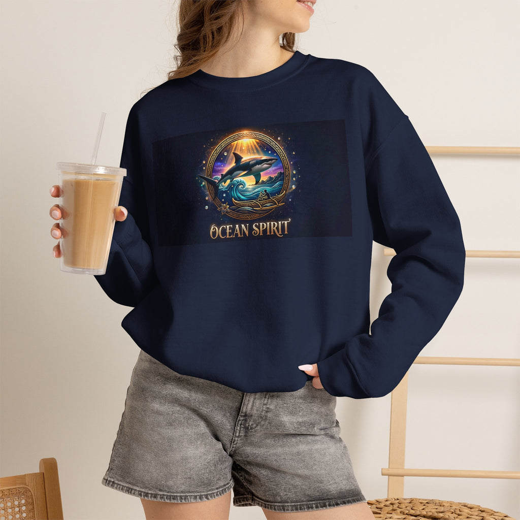 Ocean Spirit Crewneck Sweatshirt — Whale & Sunset Graphic