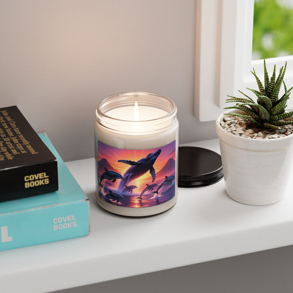 Whale Sunset Soy Candle — 9oz Scented Jar (Ocean Breeze)