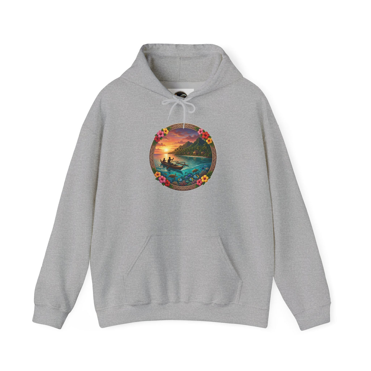 Sunset Surf Hoodie — Tropical Beach Circle Graphic Sweatshirt