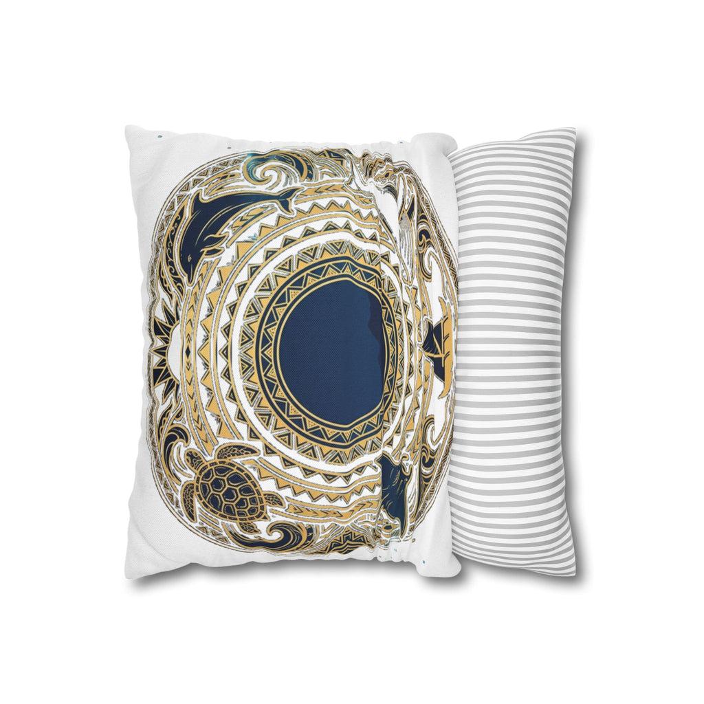 Nautical Mandala Throw Pillow — Gold & Navy Sea animals Polynesian Design