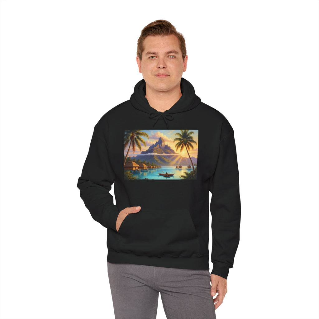 Tropical Sunset Hoodie — Vintage Island Beach Scene Pullover