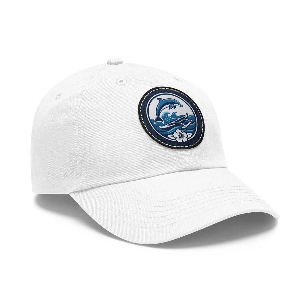 Dolphin Wave Dad Hat — Leather Patch Baseball Cap