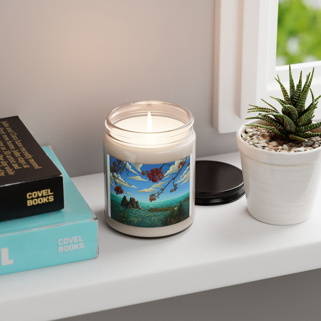 Coastal Blossom Soy Candle — 9oz Scented Jar (Ocean Breeze & Floral Notes)