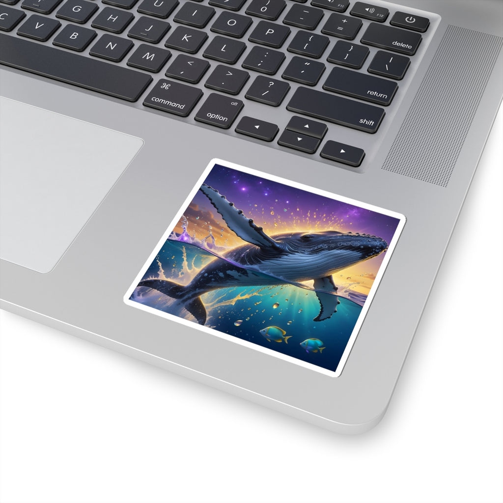 Whale Sunset Kiss-Cut Sticker — Majestic Humpback Ocean Art Sticker