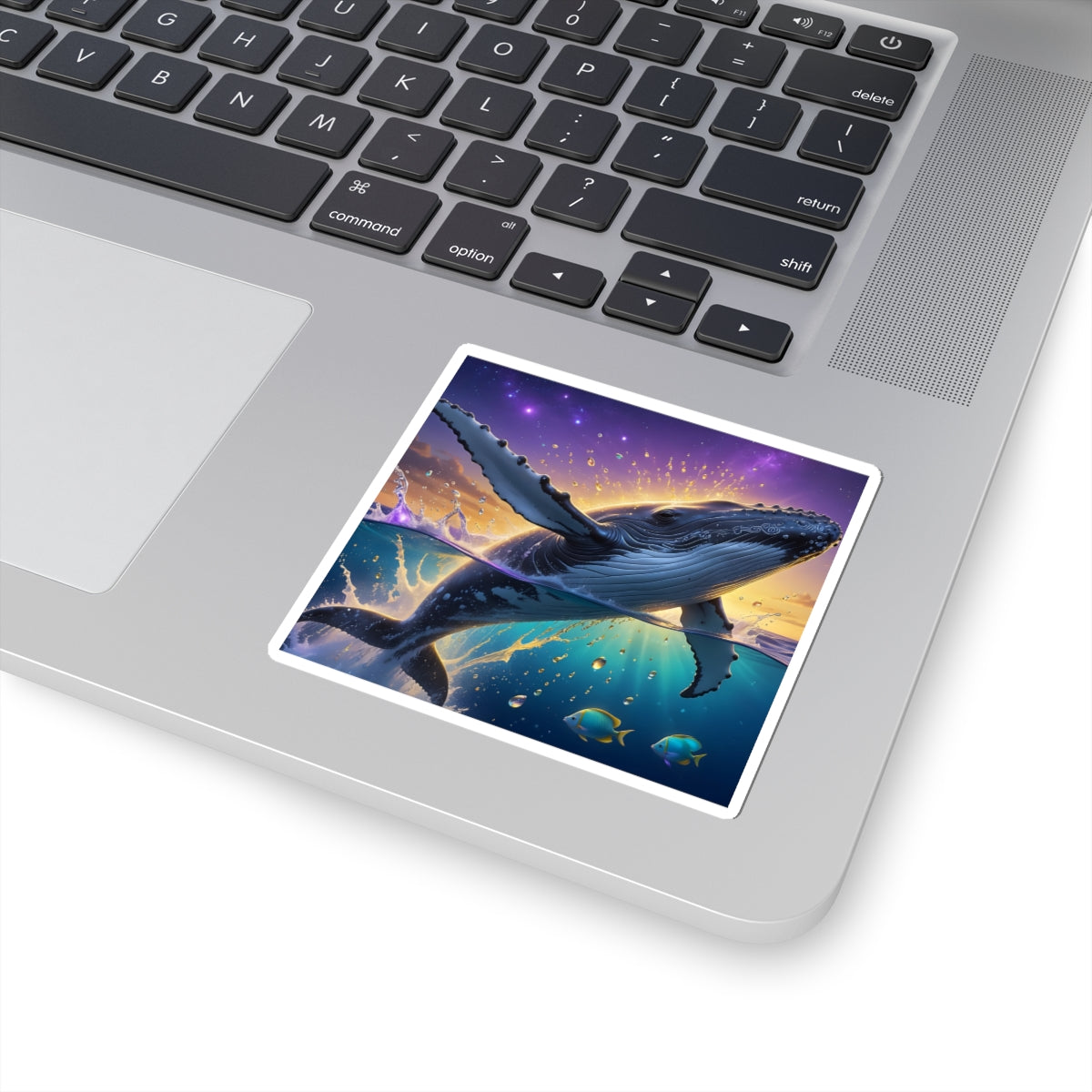 Whale Sunset Kiss-Cut Sticker — Majestic Humpback Ocean Art Sticker