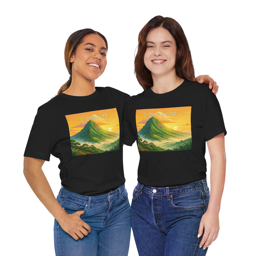 Sunrise Mountain Graphic Tee — 'Good Morning' Scenic Nature T-Shirt