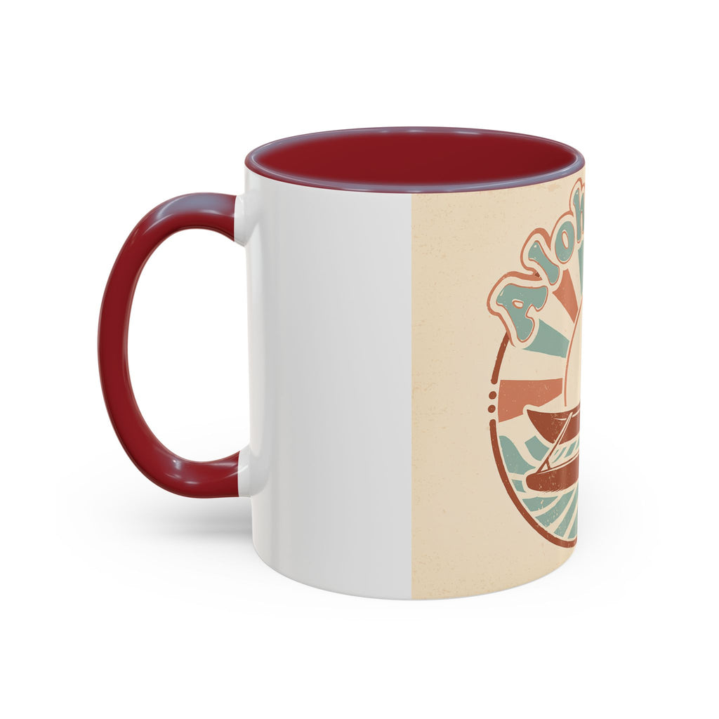 Aloha Nui Coffee Mug — Retro Hawaiian Canoe Sunset Accent Mug (11/15oz)