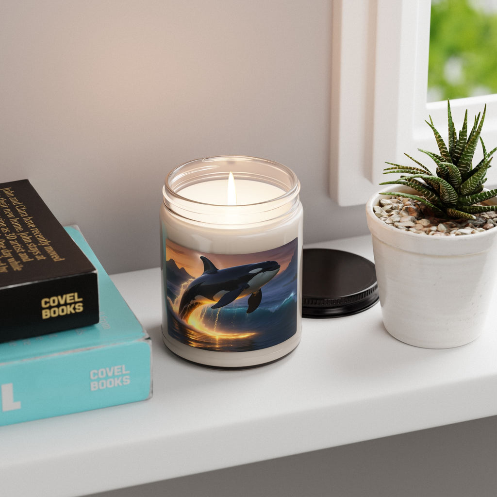 Orca Sunset Soy Candle — 9oz Scented Jar (Whale Ocean Décor)