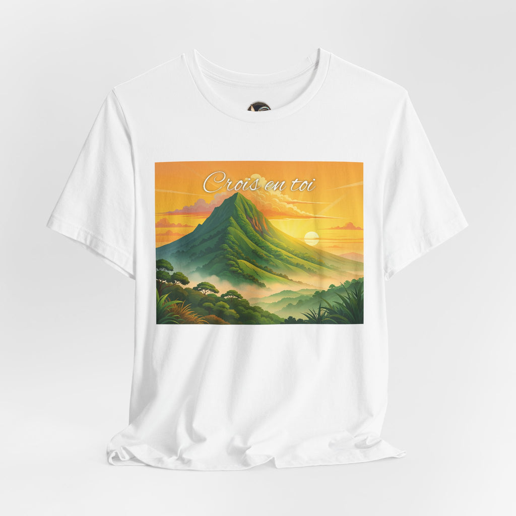 Sunrise Mountain Graphic Tee — 'Good Morning' Scenic Nature T-Shirt