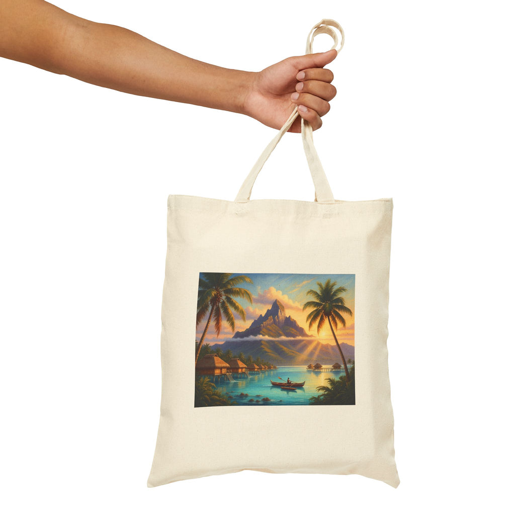 Tote Bag — Tropical Island Sunset Canvas Tote (Beach Paradise Print)