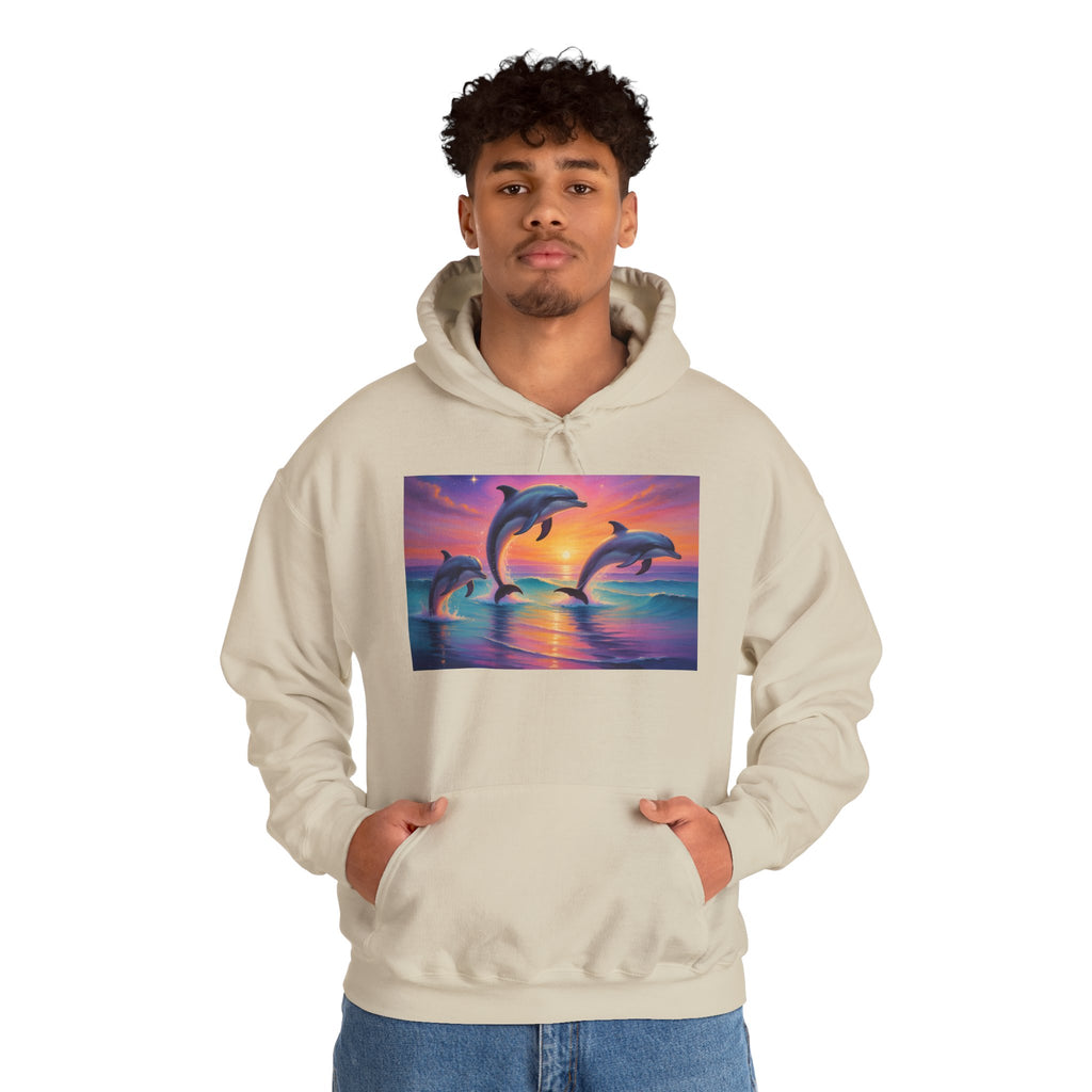 Dolphin Sunset Hoodie — Tropical Ocean Sunset Dolphin Graphic Sweatshirt