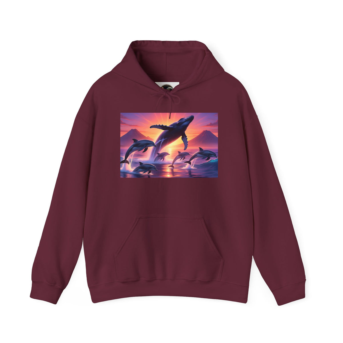 Dolphin Sunset Hoodie — Majestic Jump Ocean Graphic Sweatshirt