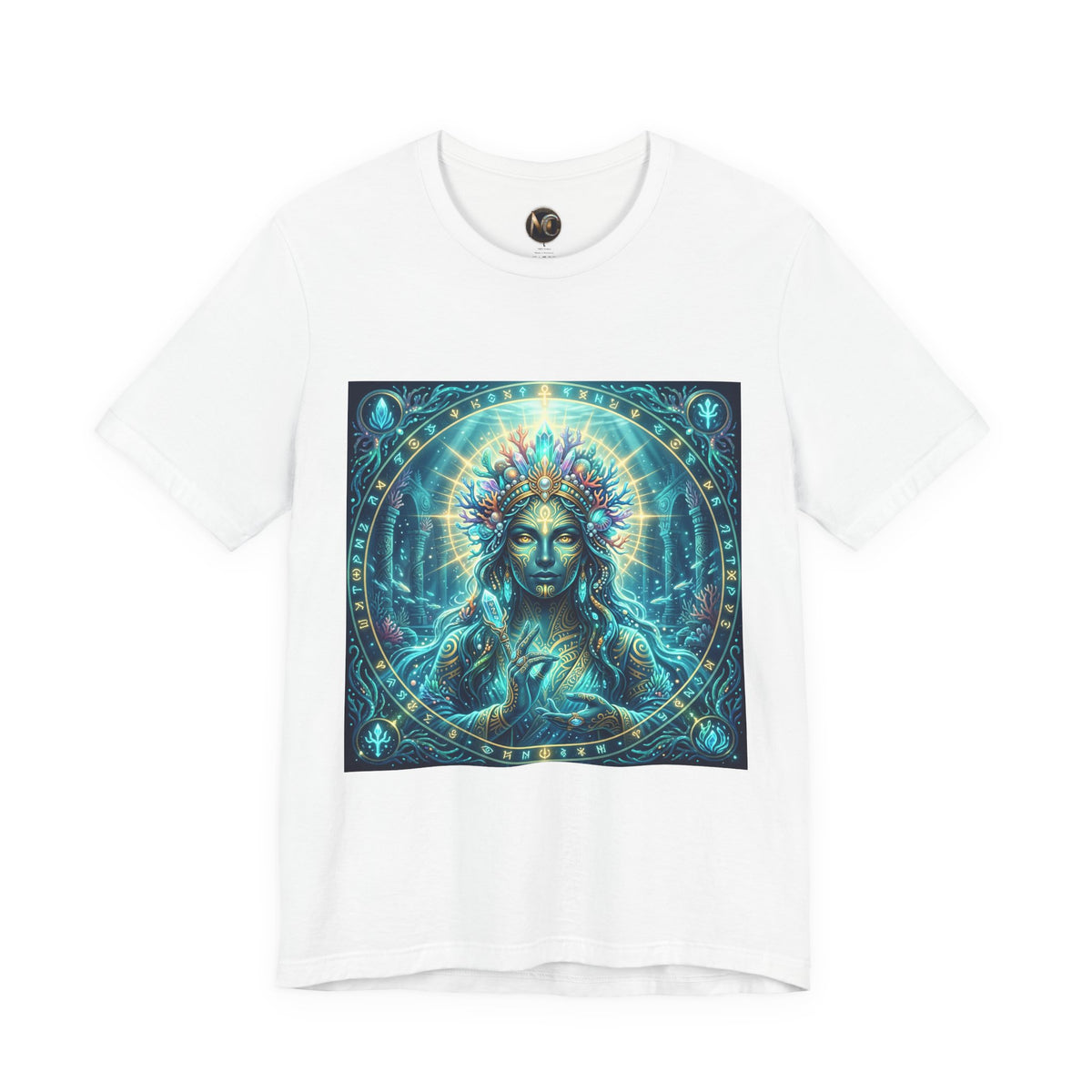 Mystic Goddess Art Tee — Celestial Blue Spiritual Graphic T-Shirt
