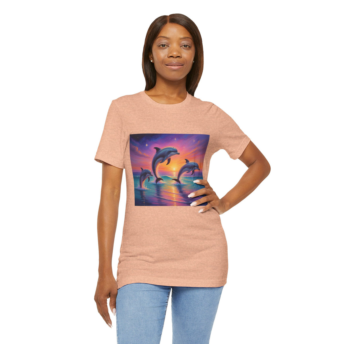 Dolphin Sunset T-Shirt — Vibrant Ocean Sunset Dolphins Tee