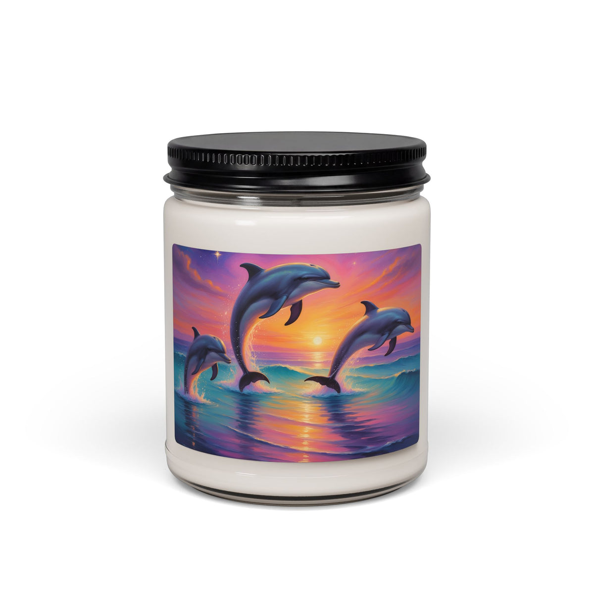 Dolphin Sunset Soy Candle — 9oz Scented Jar (Relaxing Ocean Breeze)