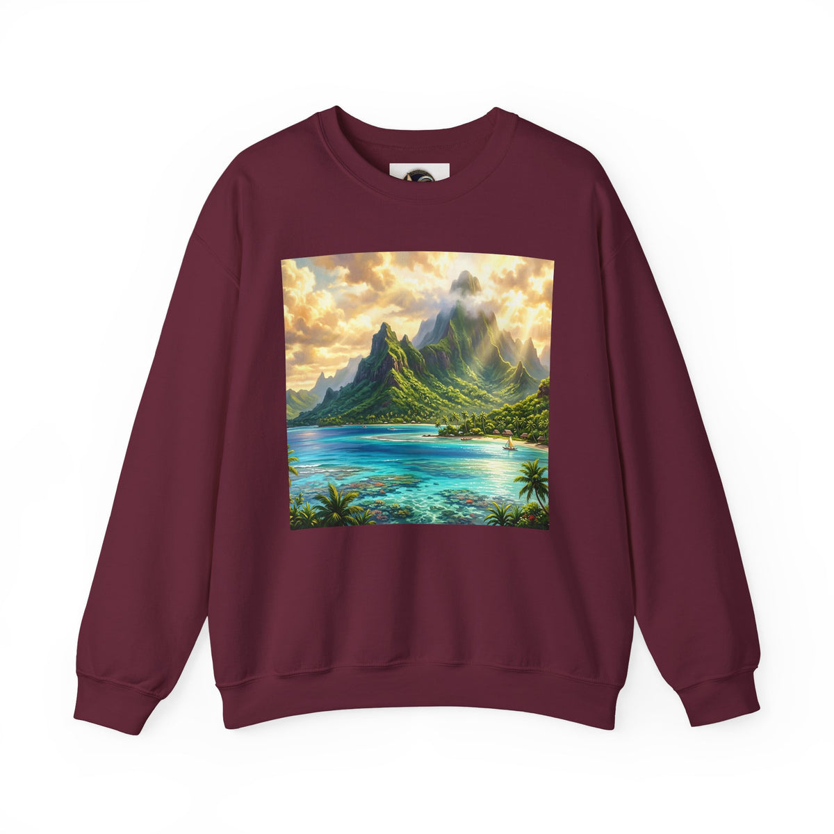 Tropical Island Crewneck Sweatshirt — Scenic Beach Landscape Pullover