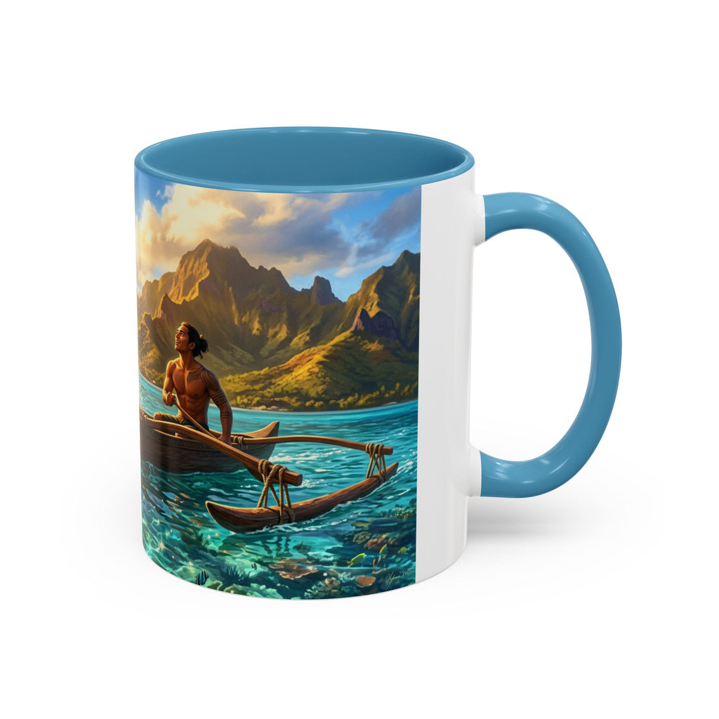 Tropical Canoe Coffee Mug — Ocean Dolphin Sunrise Scenic Mug (11/15oz)