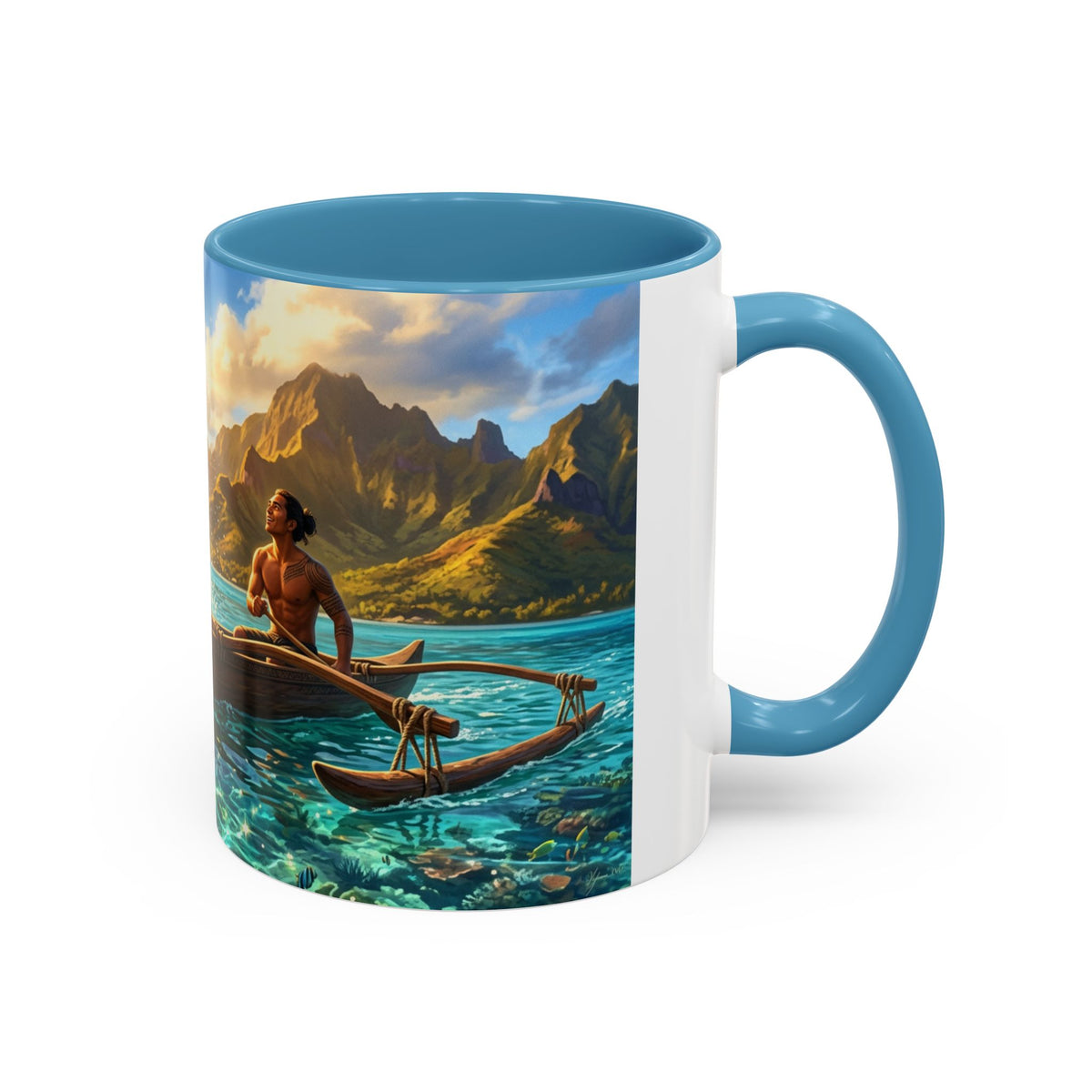 Tropical Canoe Coffee Mug — Ocean Dolphin Sunrise Scenic Mug (11/15oz)