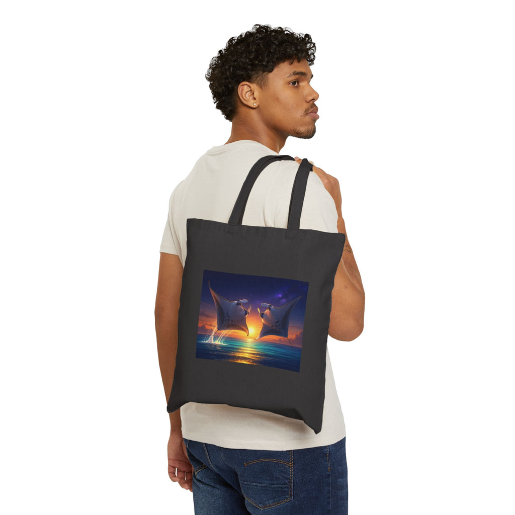 Sunset Cat Lovers Tote Bag — Romantic Double Cat Silhouette Canvas Tote