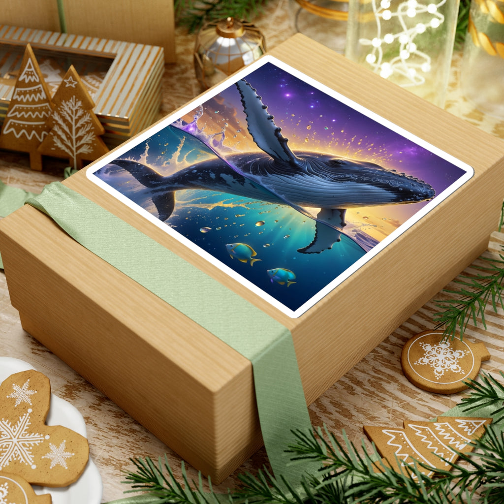 Whale Sunset Kiss-Cut Sticker — Majestic Humpback Ocean Art Sticker