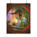 Tropical Sunset Rolled Poster — Pacific Fall Scene with Egret & Hibiscus