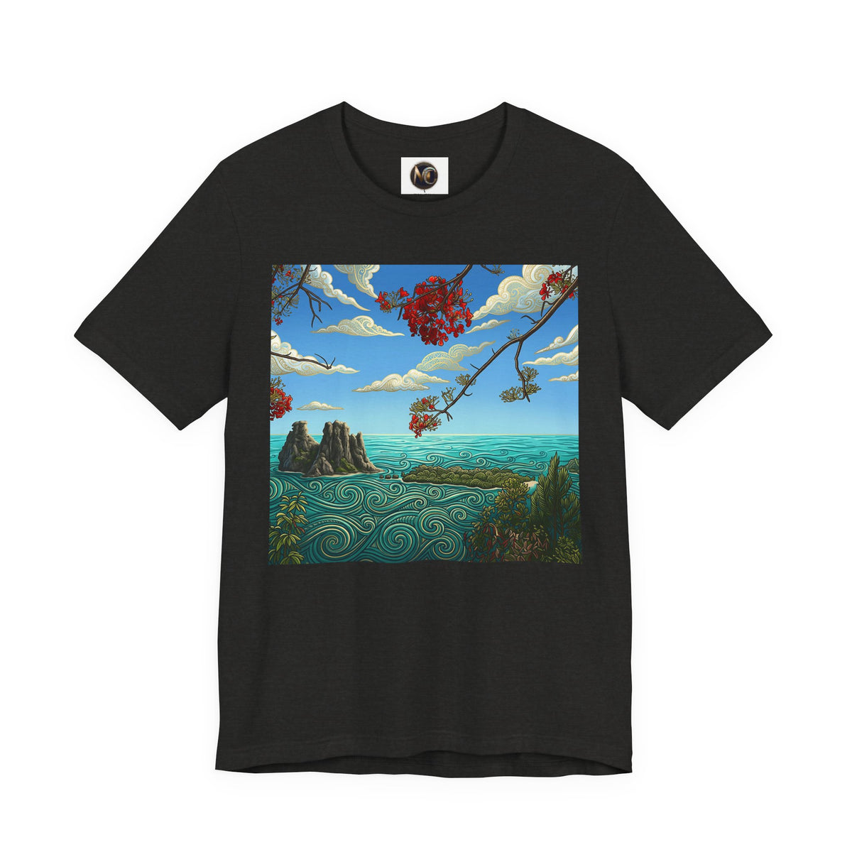 Surreal Beachscape Tee — Dreamy Sunset Ocean Art T-Shirt
