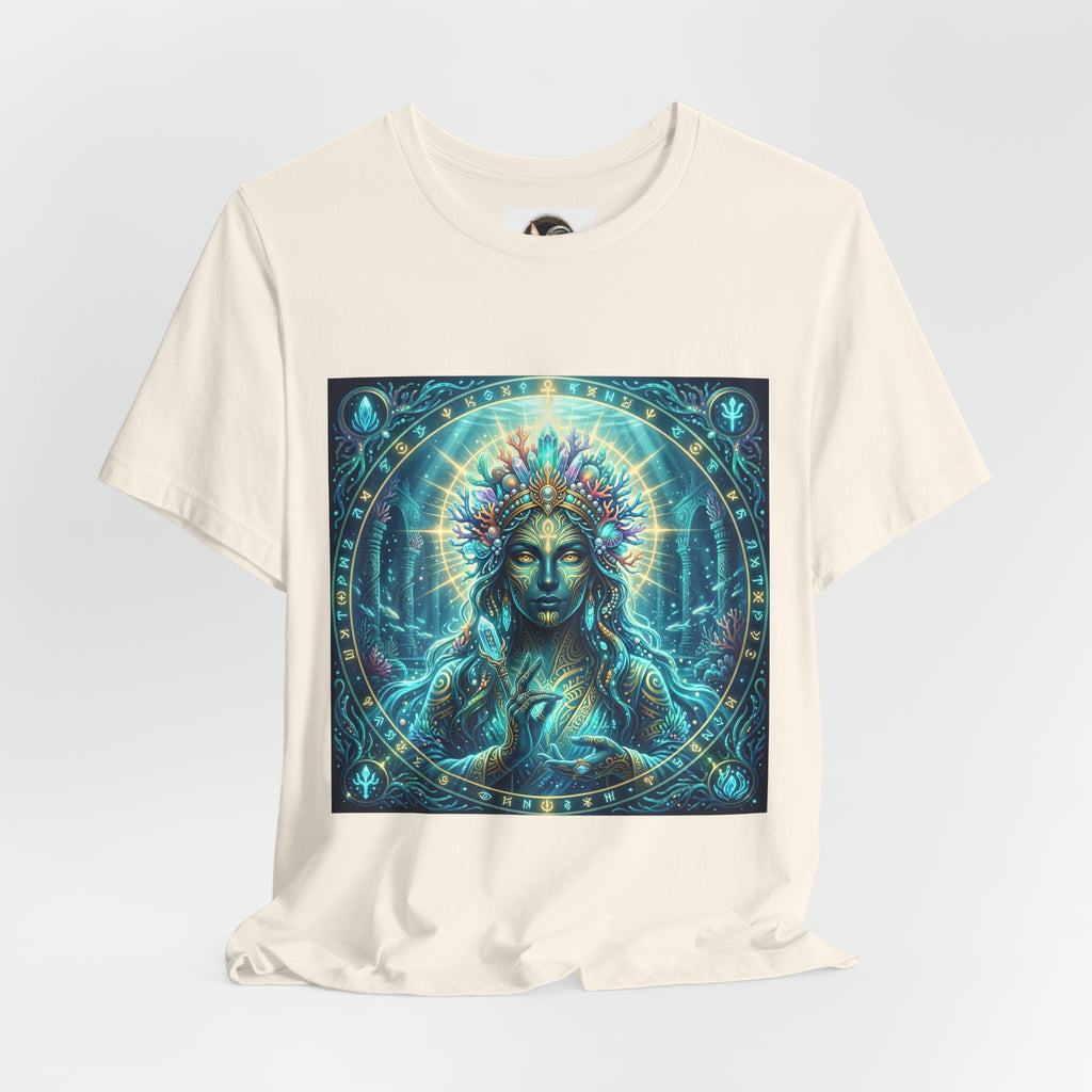 Mystic Goddess Art Tee — Celestial Blue Spiritual Graphic T-Shirt