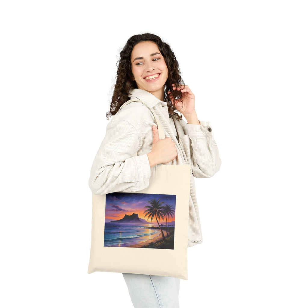 Tote Bag - Tropical Sunset Beach Scene Canvas Tote