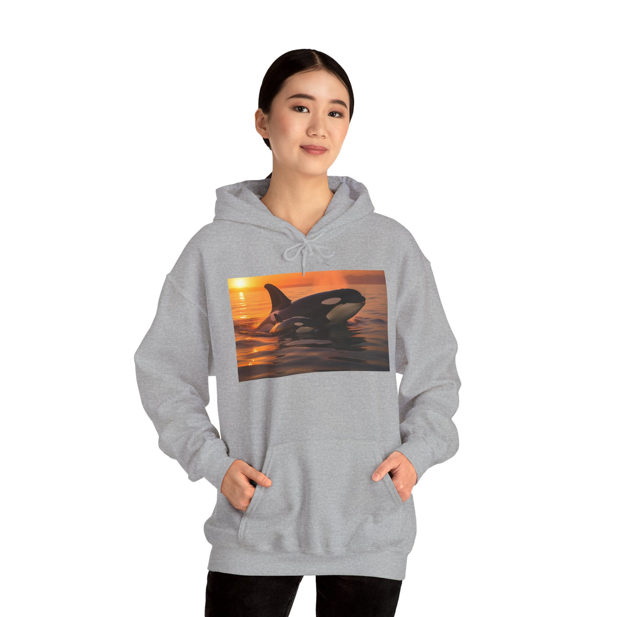 Orca Sunset Hoodie - Killer Whale Sunset Pullover for Marine Life Lovers