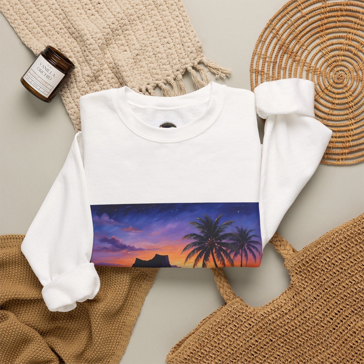 Tropical Sunset Sweatshirt — Hawaiian Beach Scene Crewneck