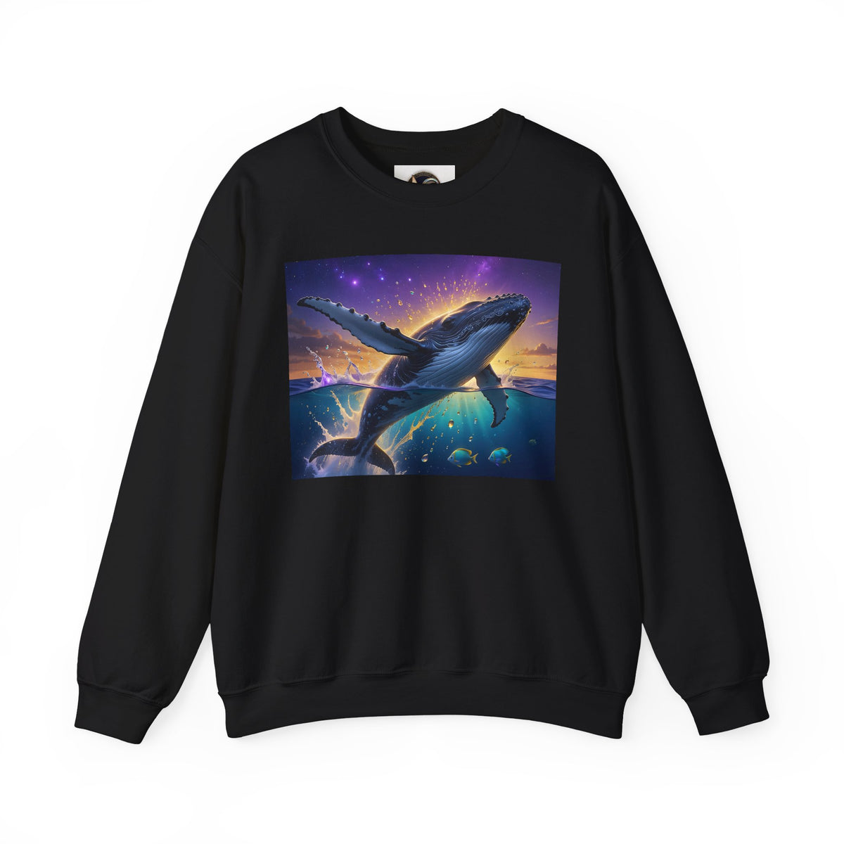 Whale Dreamscape Crewneck Sweatshirt — Cosmic Ocean Sunset Graphic