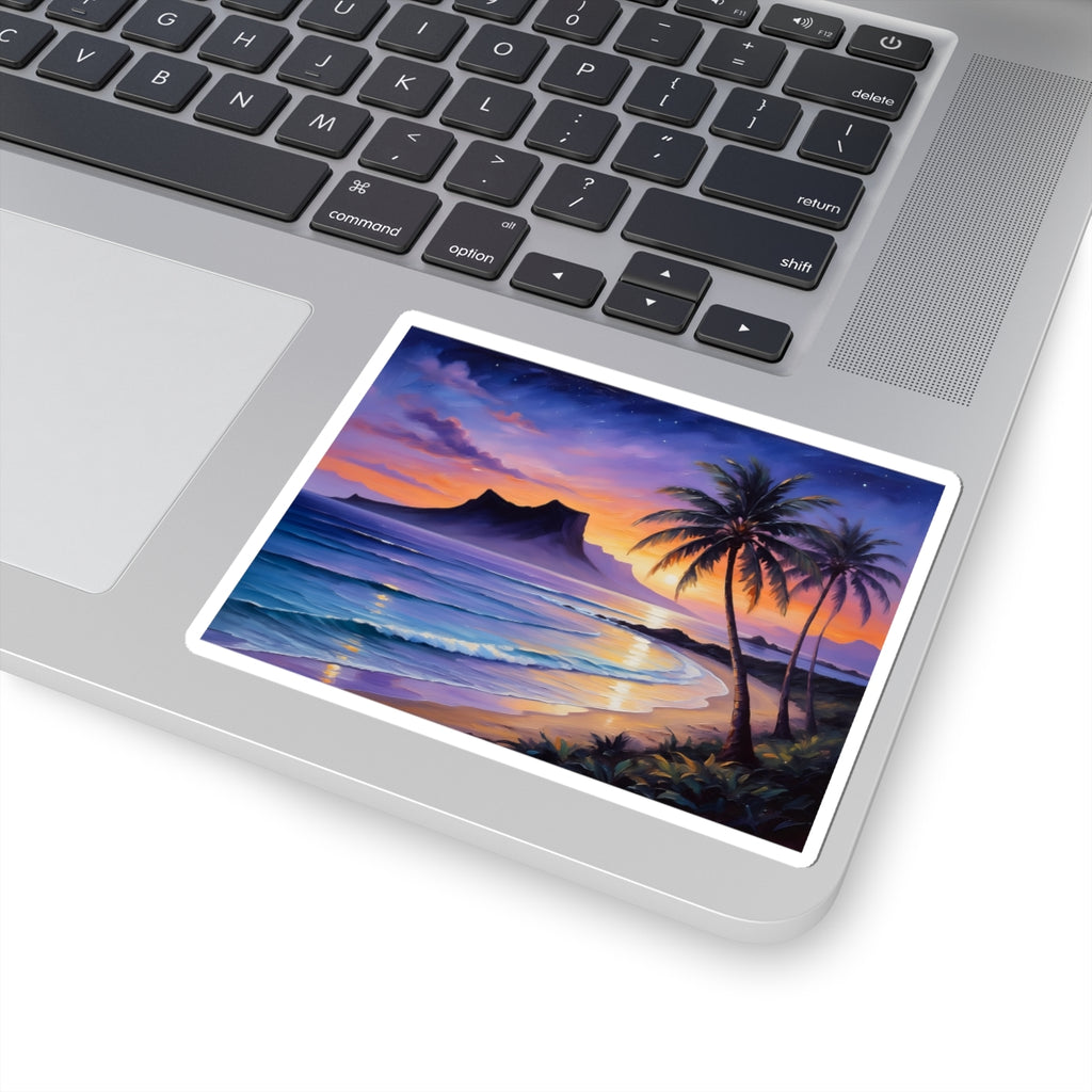 Tropical Sunset Sticker — Palm Beach Ocean Wave Kiss-Cut Decal