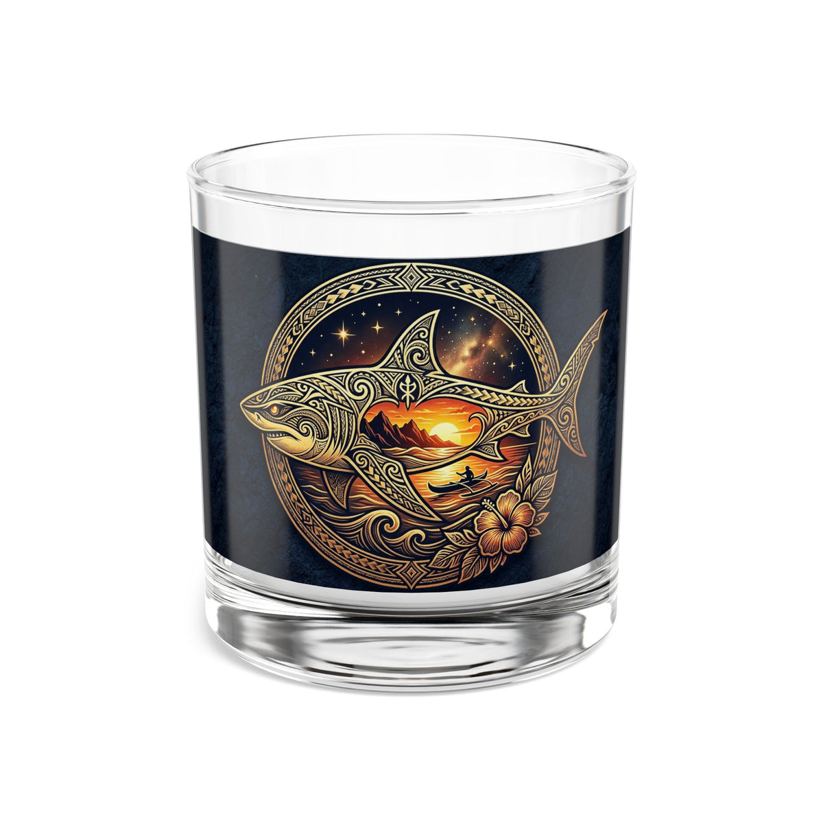 Shark Sunset 10oz Rocks Glass — Nautical Whiskey Tumbler
