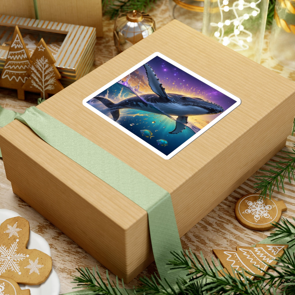 Whale Sunset Kiss-Cut Sticker — Majestic Humpback Ocean Art Sticker