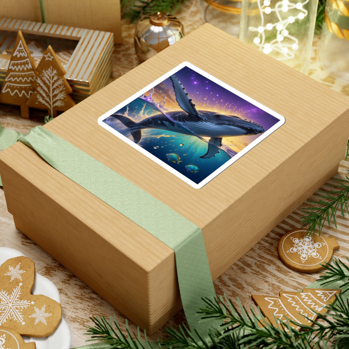 Whale Sunset Kiss-Cut Sticker — Majestic Humpback Ocean Art Sticker