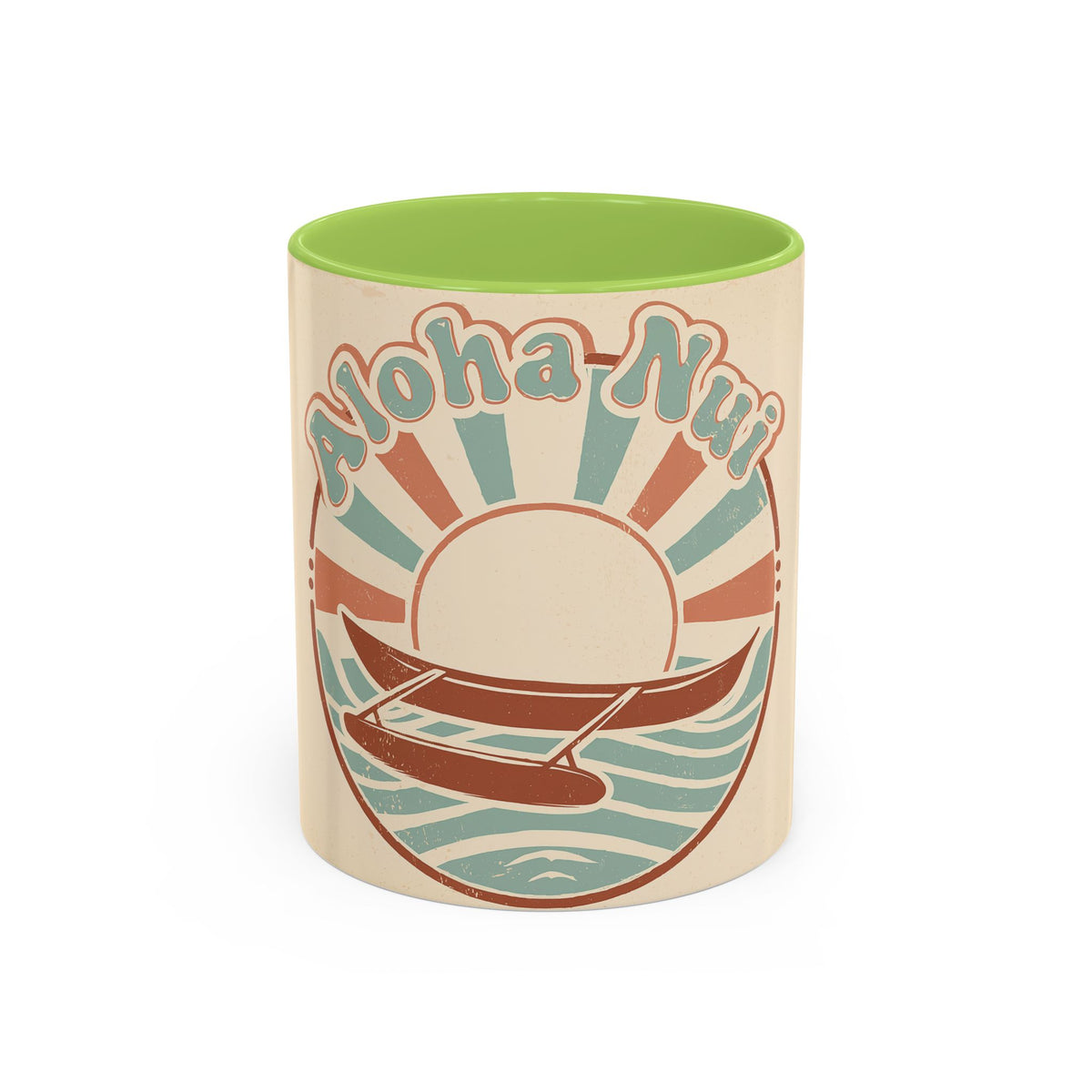 Aloha Nui Coffee Mug — Retro Hawaiian Canoe Sunset Accent Mug (11/15oz)